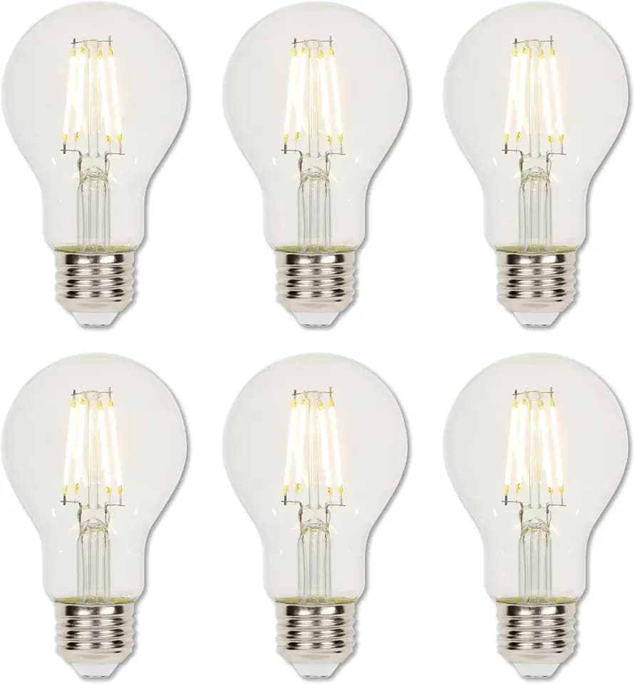 Westinghouse 5257020 4.5 Watt (40 Watt Equivalent) A19 Dimmable Clear Filament LED Light Bulb, Medium Base, 6 Pack