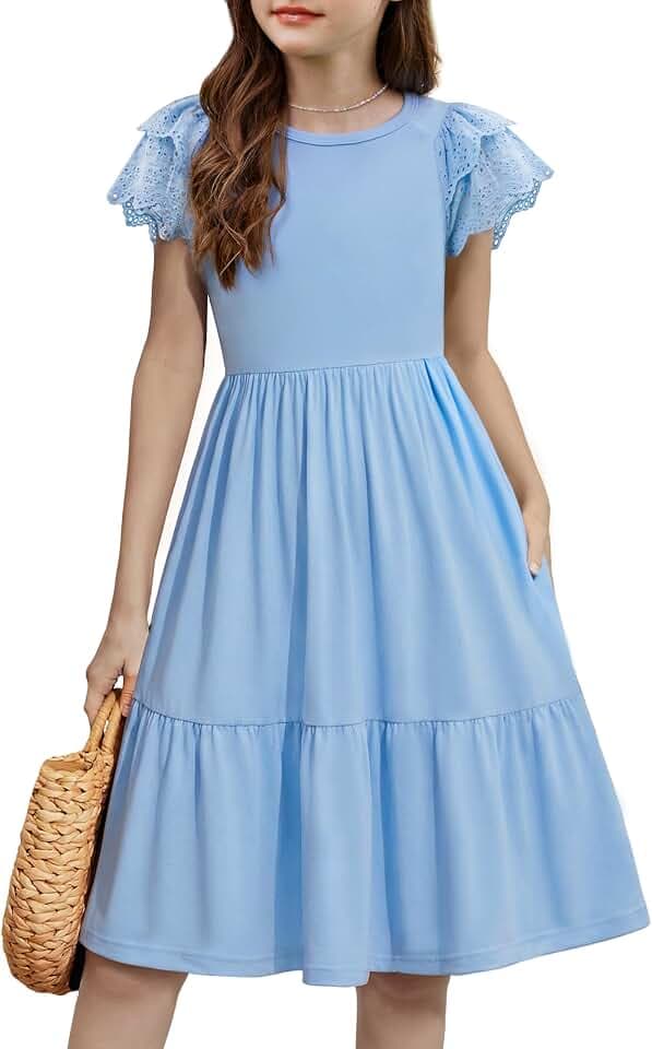 Arshiner Mädchen Kleider Kinder Spitze Kurzarm Sommer Festlich Partykleid