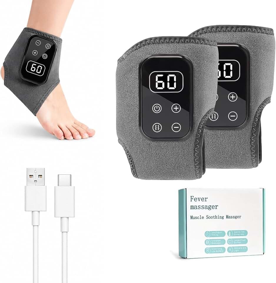 2er-Pack 3-in-1 Fußmassager mit Wärme, elektrisches Massagegerät für Füße & Knöchel, 5 Modi & 5 Hitzestufen, Fördert Blutzirkulation bei neuropathischen Füßen Unisex(Grau)