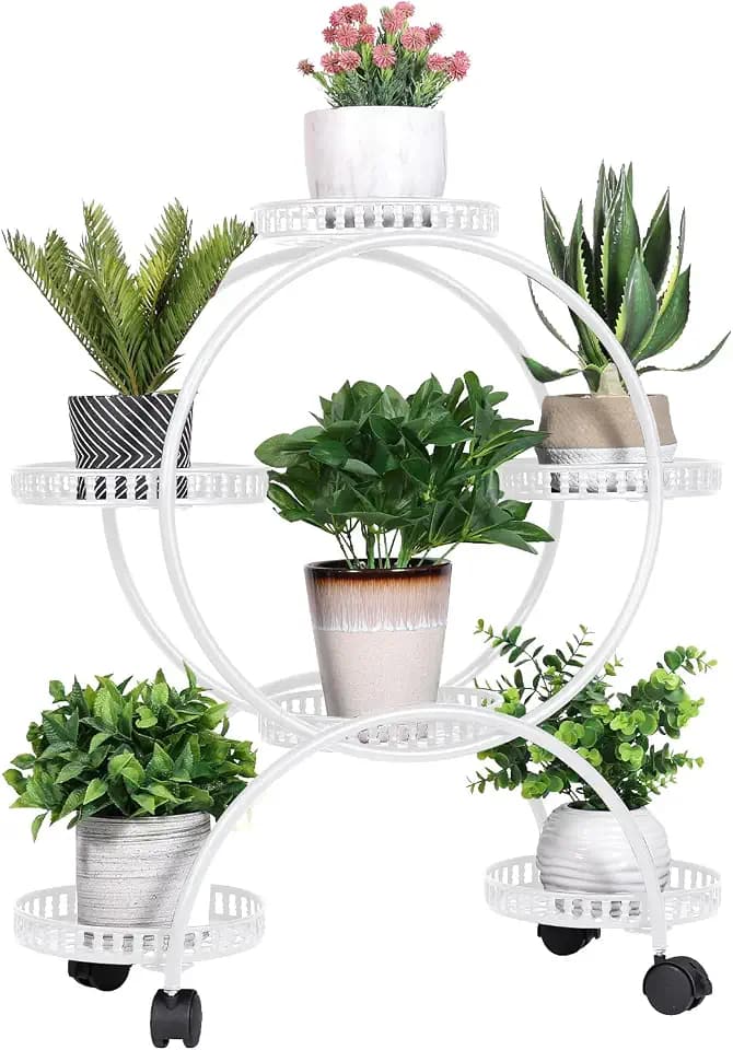 unho Metal Plant Stand 6-Potted: Flower Pot Holder with Wheels