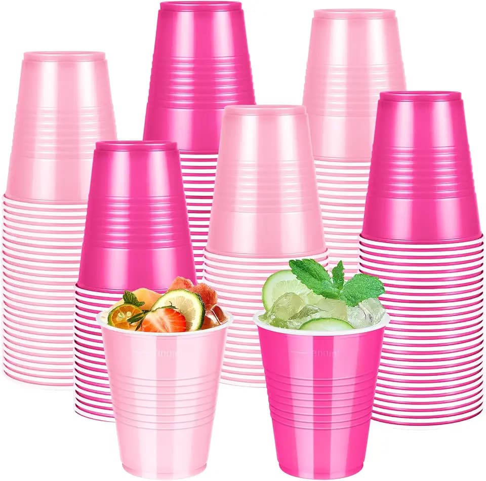 100 Pcs Bulk Pink Plastic Party Cups Disposable 12 OZ