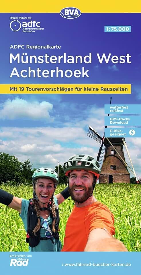 BVA ADFC Regionalkarte Münsterland West / Flusslandschaft Achterhoek 1:75.000: mit Tagestourenvorschlägen, reiß- und wetterfest, E-Bike-geeignet, ... Mit Aar-, Berkel-, Ijssel- und Slinge-Route