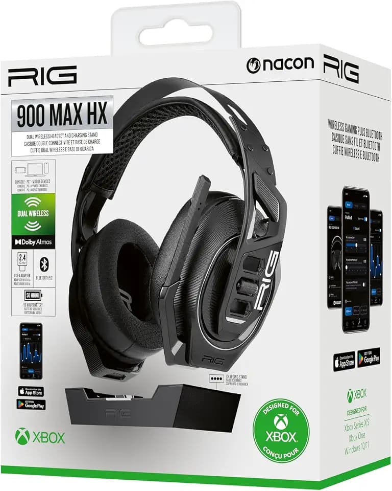 Nacon Gaming-Headset und Bluetooth-Basisstation, 2,4 GHz, Akkulaufzeit 60 Stunden, offizielle Xbox kompatibel mit PC RIG900