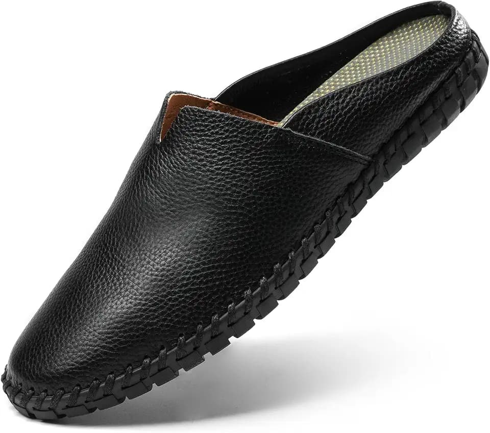 Men’s Slip-On Loafers Mules Clog Handmade Leather Slippers Hand Stitched no-Heel Casual Shoes for Men Breathable Comfortable Soft