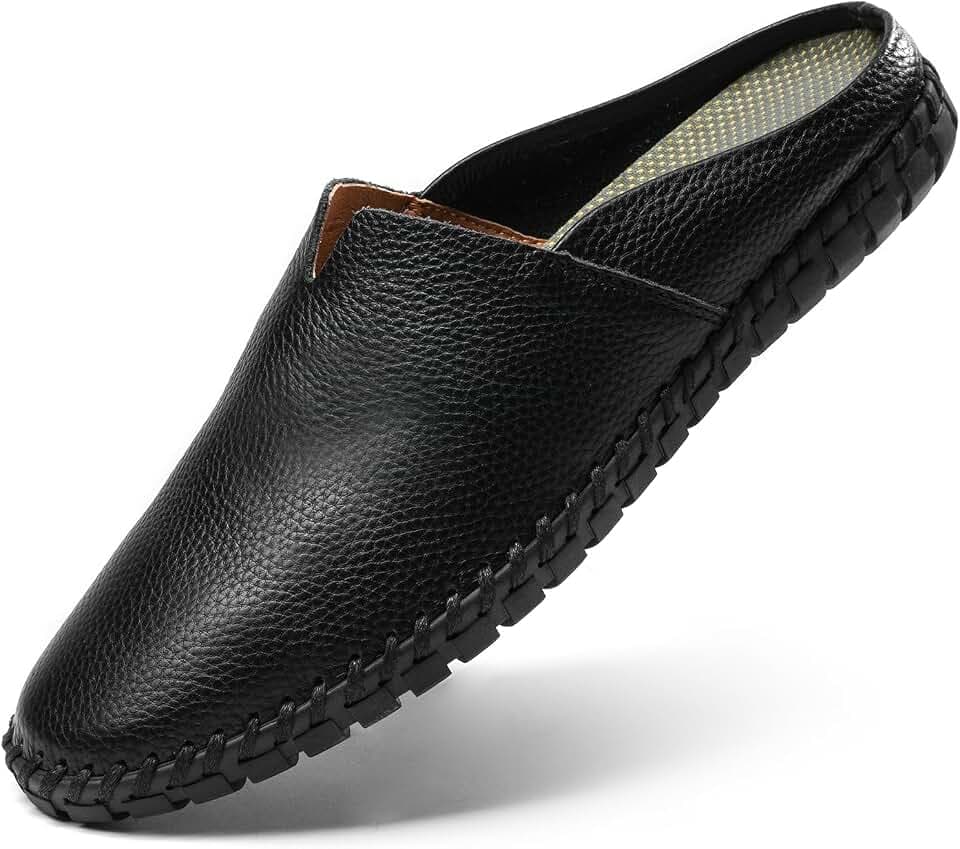Men’s Slip-On Loafers Mules Clog Handmade Leather Slippers Hand Stitched no-Heel Casual Shoes for Men Breathable Comfortable Soft
