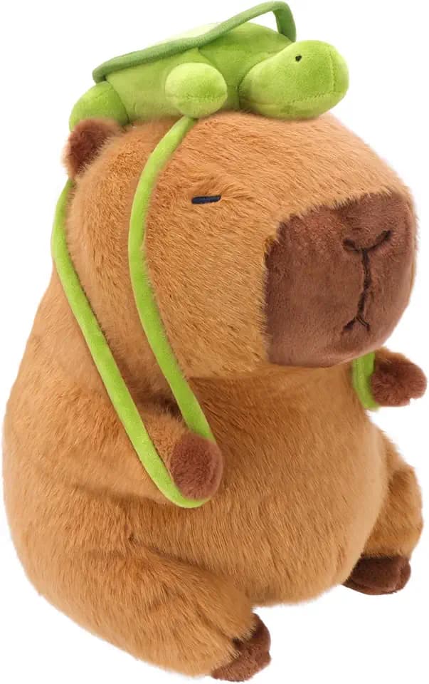 RichRabbit Cute Capybara Plush Capibara Stuffed Animal Plushies Toys Hugging Gifts for Kids Brown Plush Wear Turtle Backpack Soft 9 inch
