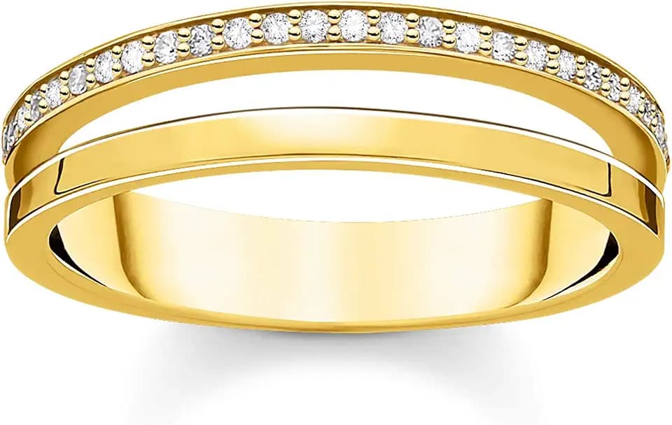 THOMAS SABO Ring doppelreihig weiße Steine gold 750 Gelbgold Vergoldung, 925 Sterlingsilber