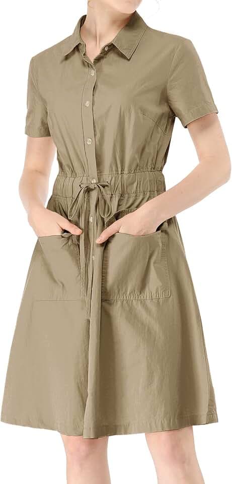 Allegra K Women's Safari Dress Button Down Short Sleeve Shirt Dresses