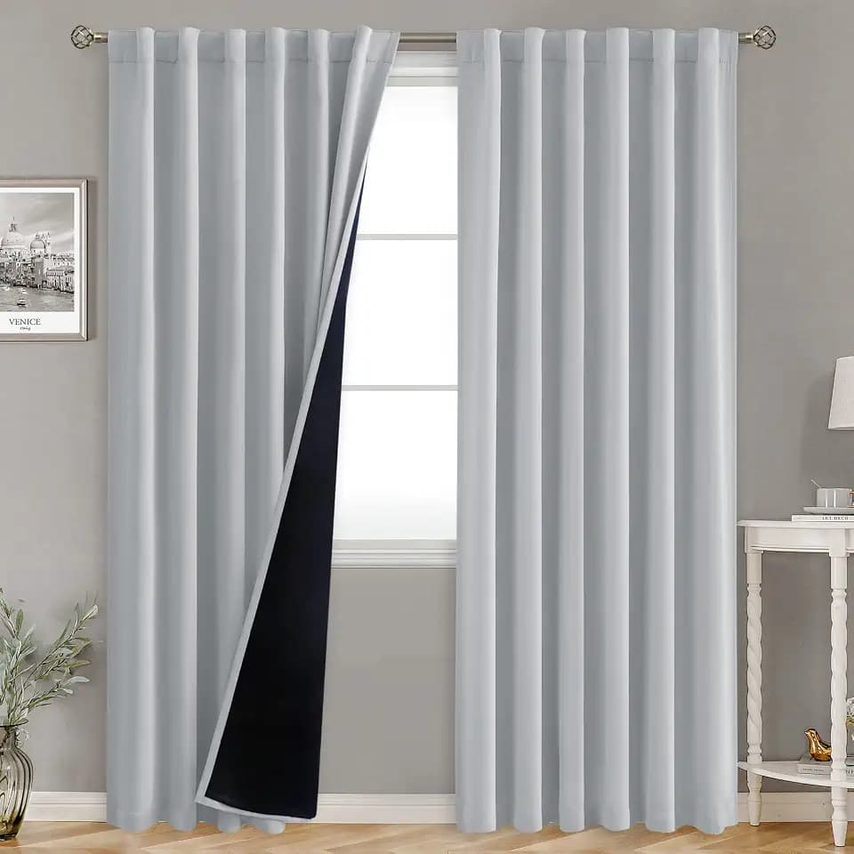 BGment Blackout Curtains 95 Inches Long with Liner, 2 Panels, Light Grey