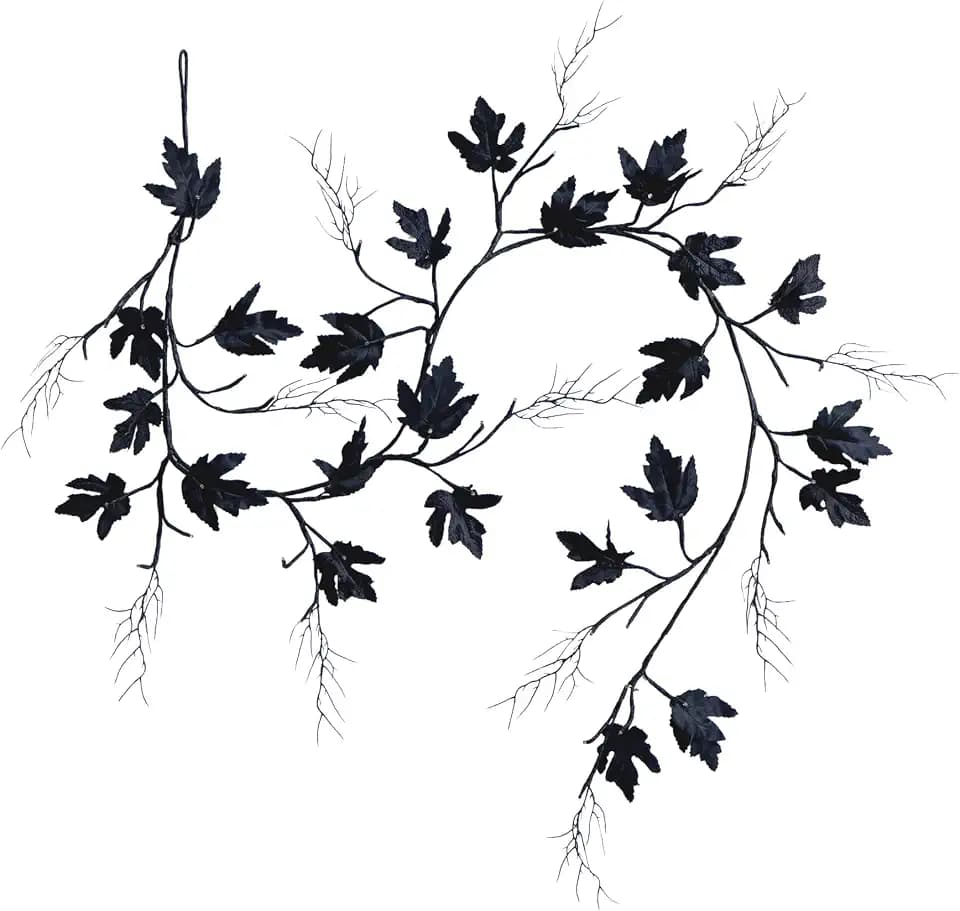 Nearly Natural 6.5ft Pre-Lit Black Maple Artificial Halloween Garland