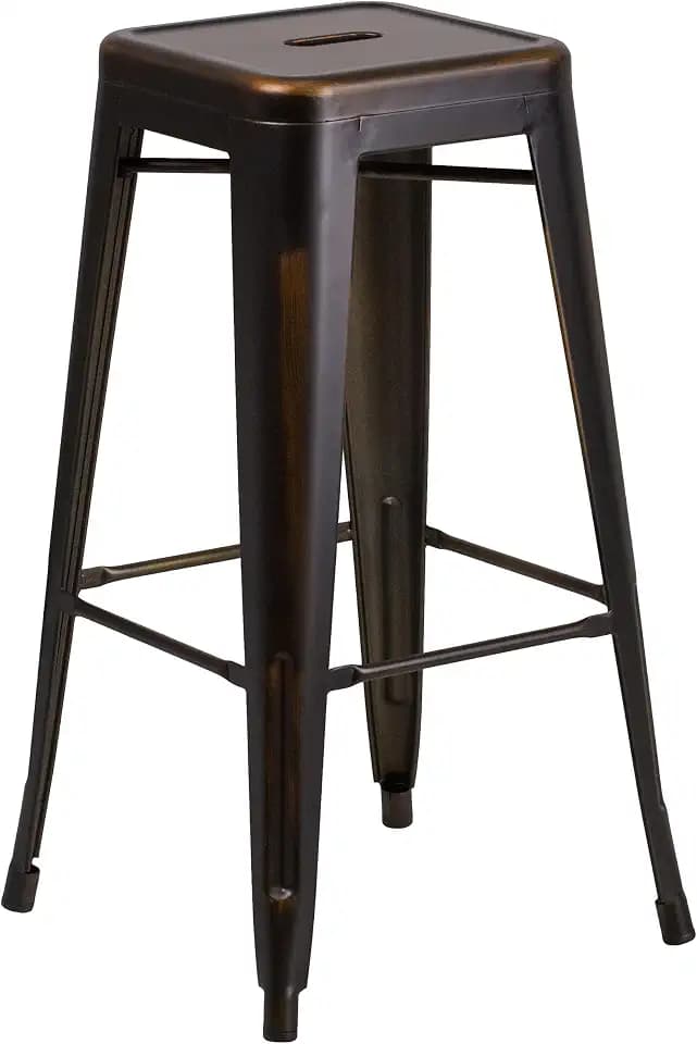 Flash Furniture 30 in Backless Metal Barstool, Distressed Copper