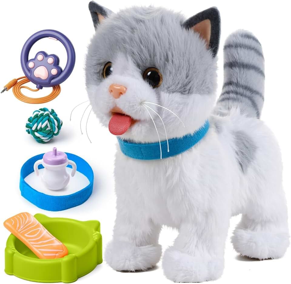 OR OR TU Katze Spielzeug Kinder Plüsch Kätzchen Elektronische Haustiere mit Ferngesteuerter, Interaktives Spielzeug Katze der Läuft und Bellt, Leckt Spielzeug für Kinder Geschenk