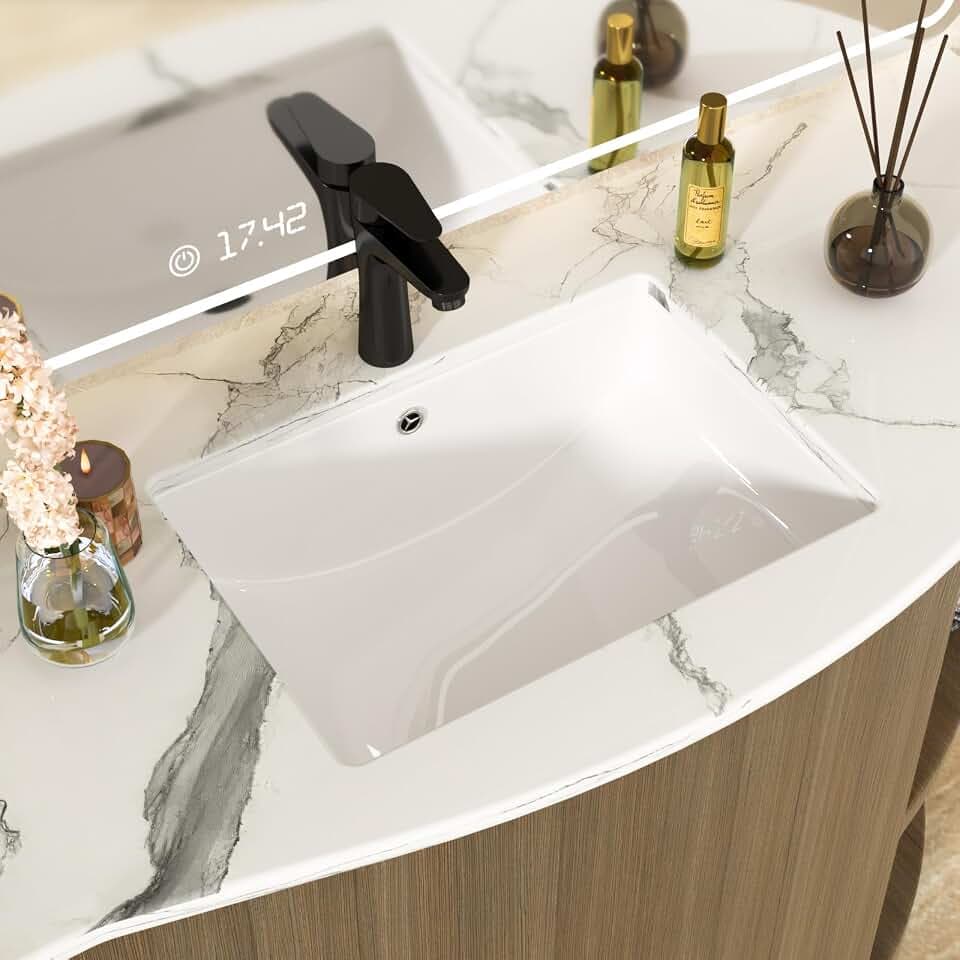 Undermount Bathroom Sink White 21.1"x15.1" Ceramic Overflow Basin