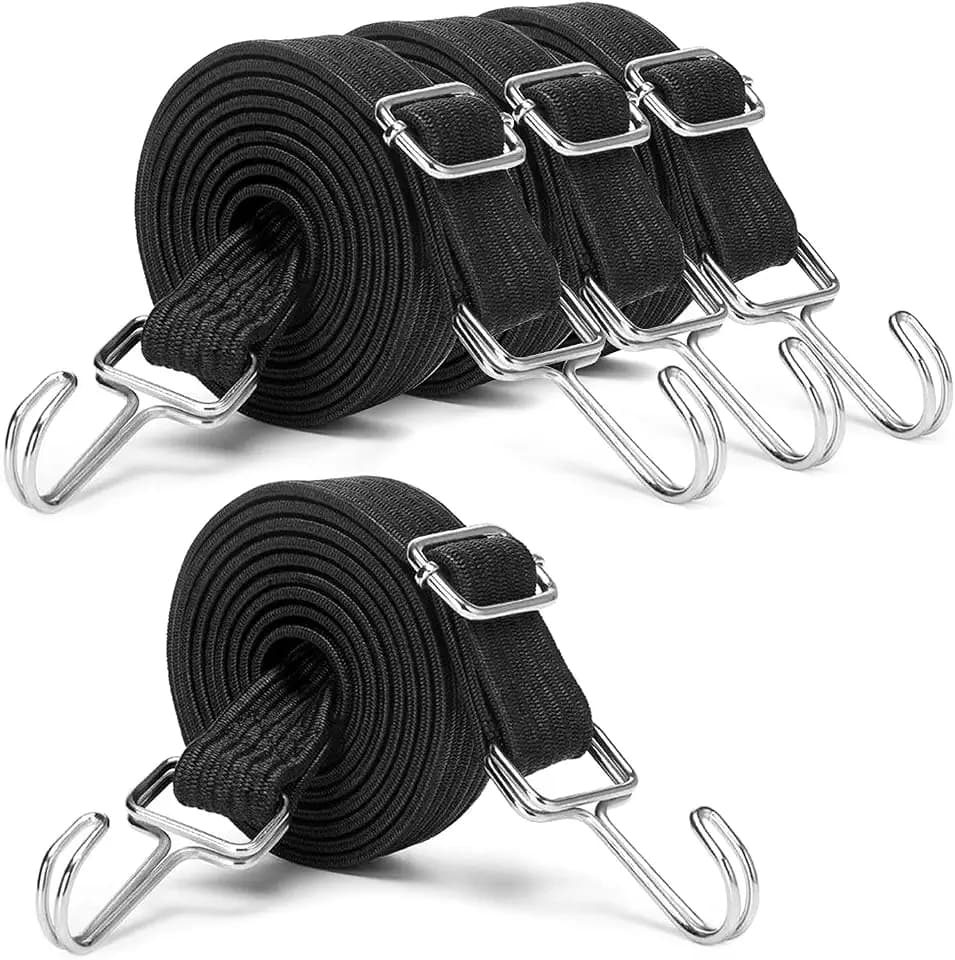 verstellbar Spanngummi mit Haken, 2M lang flach spanngurte mit Metallhaken, extra stark breit Gummiseile, Gepäckspanner, Gummizug, Gummi expander Fahrrad, Autotransport, Motorrad-schwarz