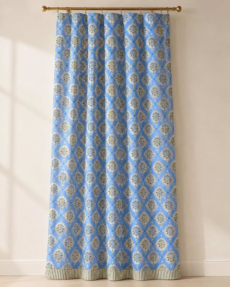 ATOSII Cotton Curtains (Kari Blue, 1 Panel - W 60" X L 84")