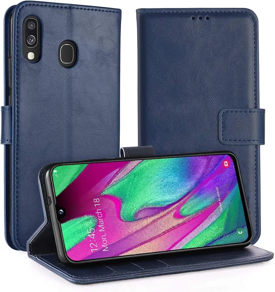 Simpeak Hülle Kompatibel mit Samsung Galaxy A40 [5,9 Zoll], Handyhülle Kompatibel für Samsung A40 Leder Flipcase [Kartensteckplätze] [Stand Feature] [Magnetic Closure Snap] - Blau