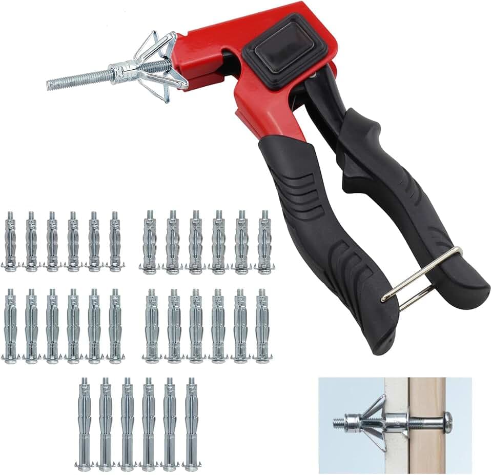 Montagezang für Hohlraumdübel Set, Hohlraumdübel Set, Zange Set mit 30Pcs M4, M5, M6 Hohlraum Metalldübel mit Schrauben, mit Hohlwänden, Gipskarton, Wohndekorationen