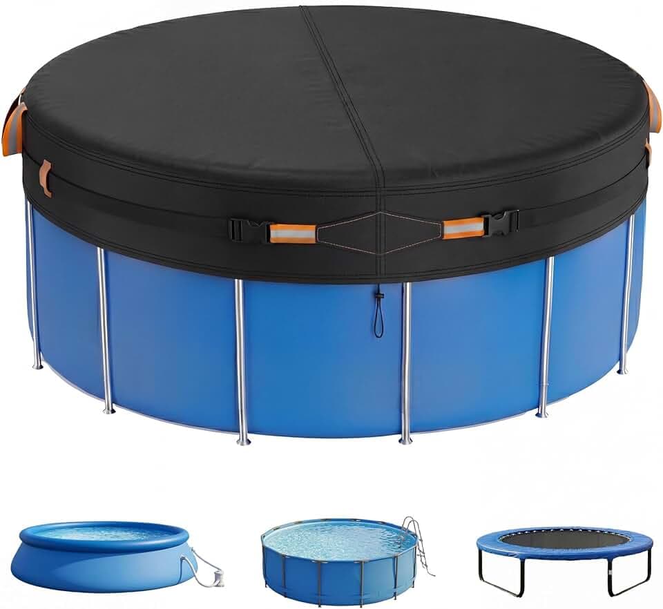 Poolabdeckung Rund, Sommer-Poolplane aus hochwertigem Oxford-Gewebe für runden Aufstellpool, mit Steckschnallen & Kordelzug, Ø 244cm (8FT)