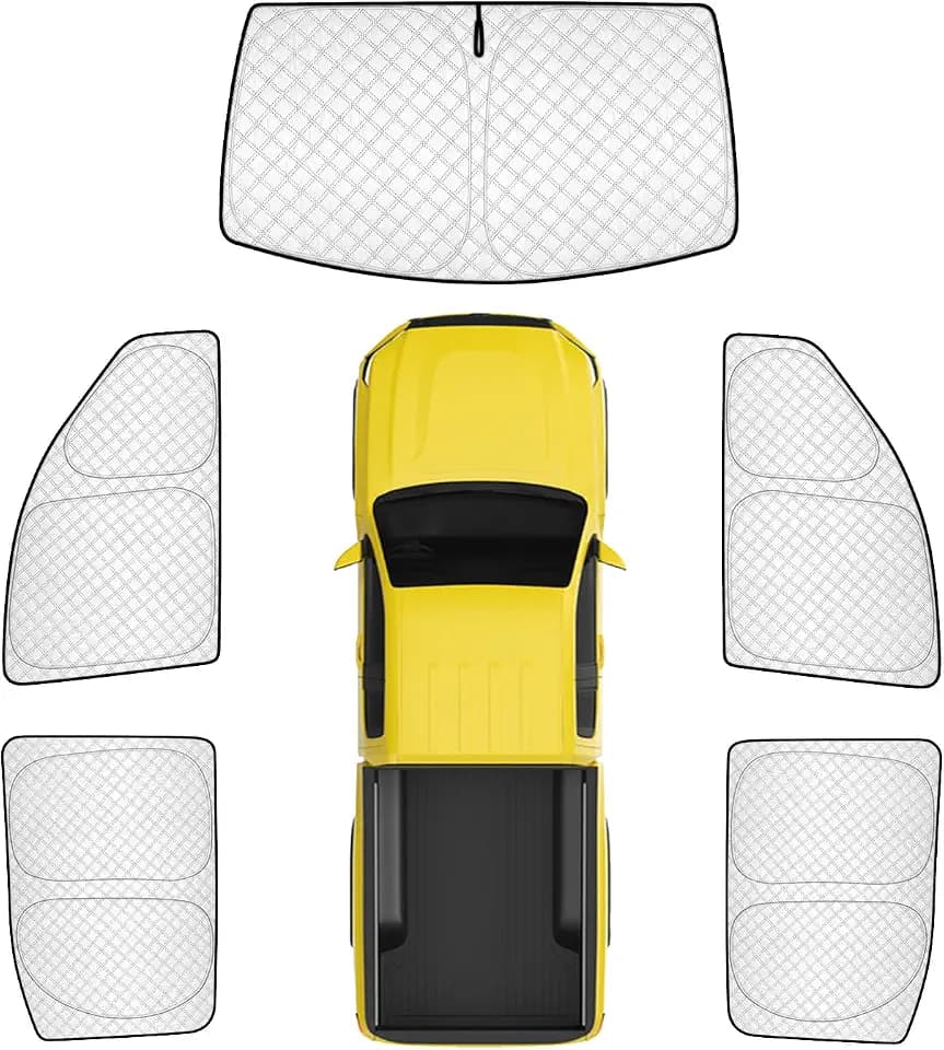 KMF Thicken Sun Shades for 2019-2026 GMC Sierra 1500 & Silverado 1500 Crew Cab Accessories,Car Window Covers Sunshade for Windshield Side, UV Block and Protect Privacy Blackout for Camping Relax 5pcs