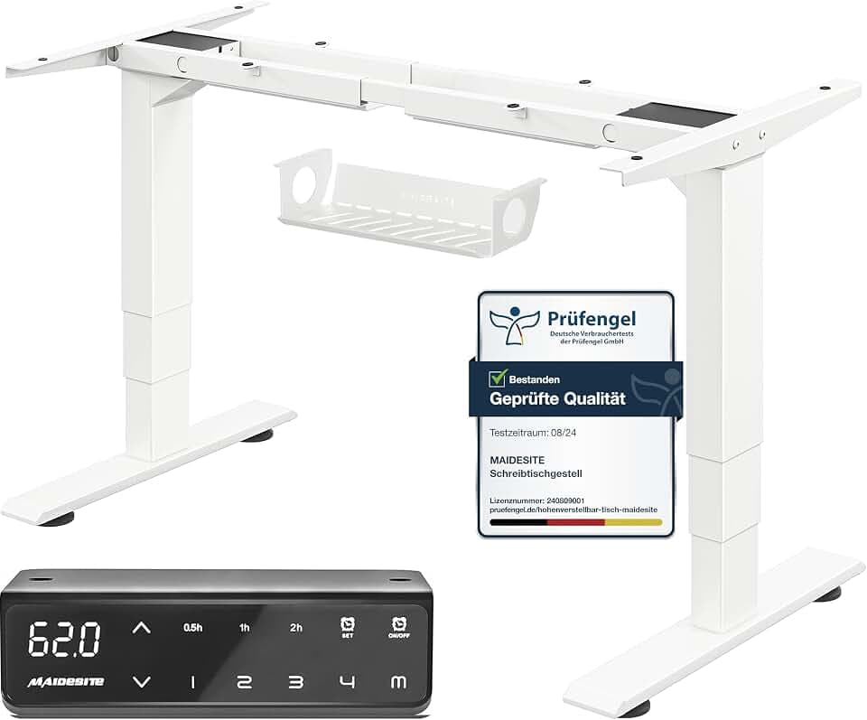 MAIDeSITe höhenverstellbarer Schreibtisch elektrisch mit 2 starken Motoren, tischgestell höhenverstellbar 3-stufige sowie auch 4 Memory-Steuerung mit Sitz-Steh-Erinnerungs - T2 Pro Plus