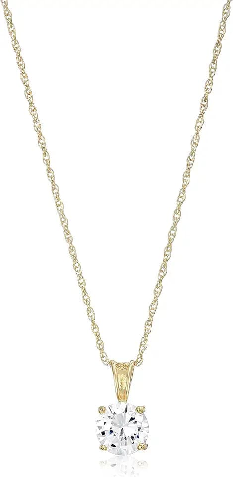 Amazon Essentials Plated Sterling Silver Cubic Zirconia Round Cut Solitaire Pendant Necklace, 18"