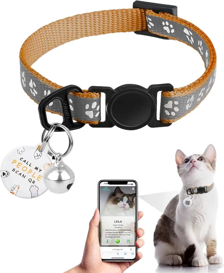 Breakaway Reflective Cat Collar with QR Name Tag & Bell (Khaki)