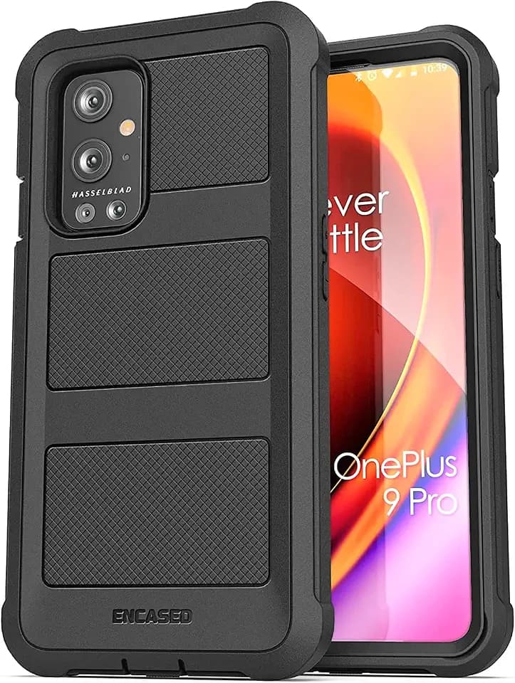ENCASED Falcon Armor Designed for OnePlus 9 Pro Case with Screen Protector, Protective Full Body Cover with Built-in Screen Guard (Black)