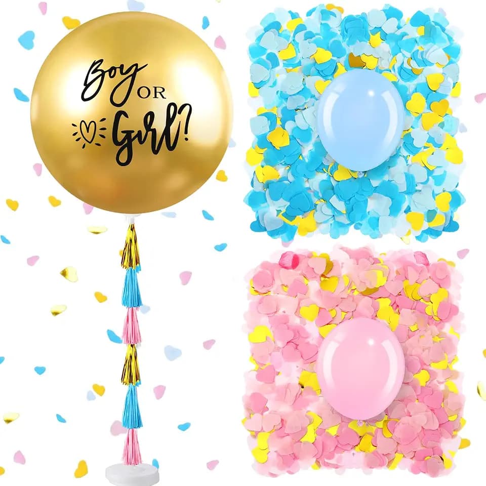 Syhood Gender Reveal Balloon Pop Kit 36 Inch with Confetti Stand, Gold