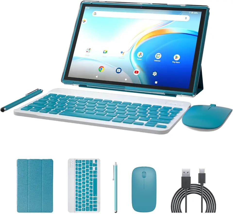 2 in 1 Tablet 10 Inch Android 15 Tableta, Tablets with Keyboard Mouse Case Stylus, 8GB RAM 32GB ROM Supports 1TB Expansion, 2MP+8MP Dual Camera Quad Core Processor 6000mAh Battery 10.1 IN FHD Tab Navy
