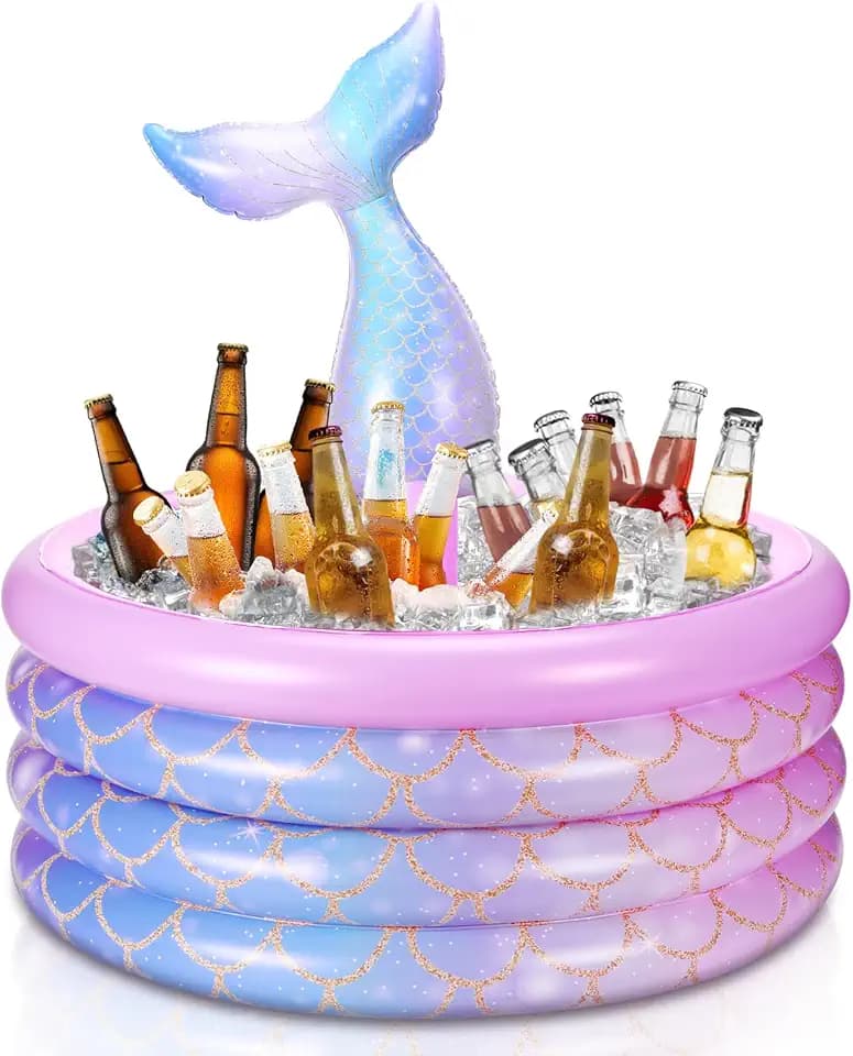 Bencailor Mermaid Party Decorations Mermaid Tail Inflatable Cooler Blow up Drink Cooler Floating Ice Chest Tail Pool Drink Holder for Holiday Birthday Party Decorations(Pink,14 x 29.5'')