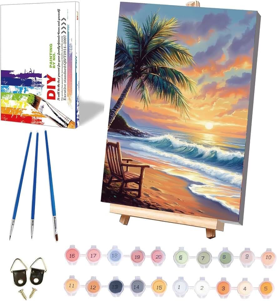 xackcme Beach Paint by Numbers for Adults with Framed Canvas 8x12 inch