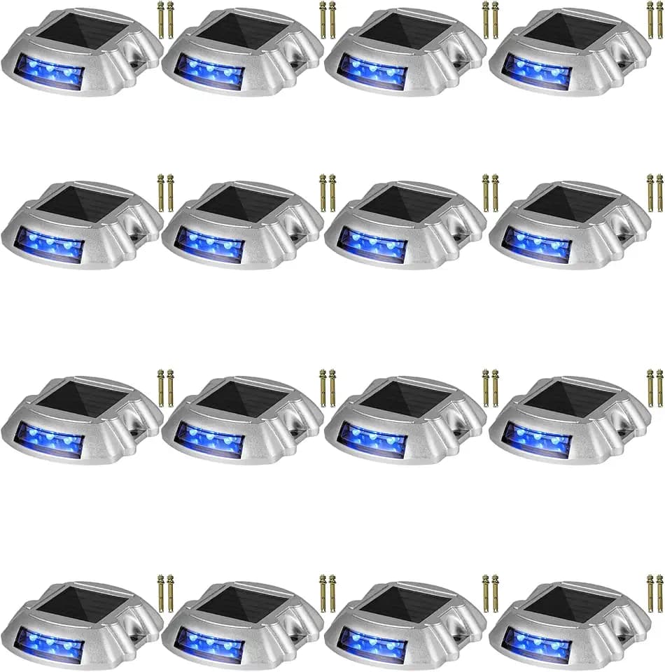 VEVOR Driveway Lights 16-Pack, Solar Driveway Lights with Switch Button, Solar Deck Lights Waterproof, Wireless Dock Lights 6 LEDs for Path Warning Garden Walkway Sidewalk Steps（LED Bright Blue）