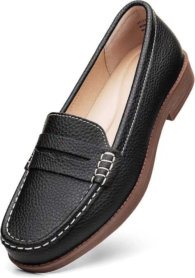 Women's Comfortable Leather Penny Loafers Slip On Business Casual Dress Shoes Lightweight Office Work Flats Everyday Walking Shoes for Women
