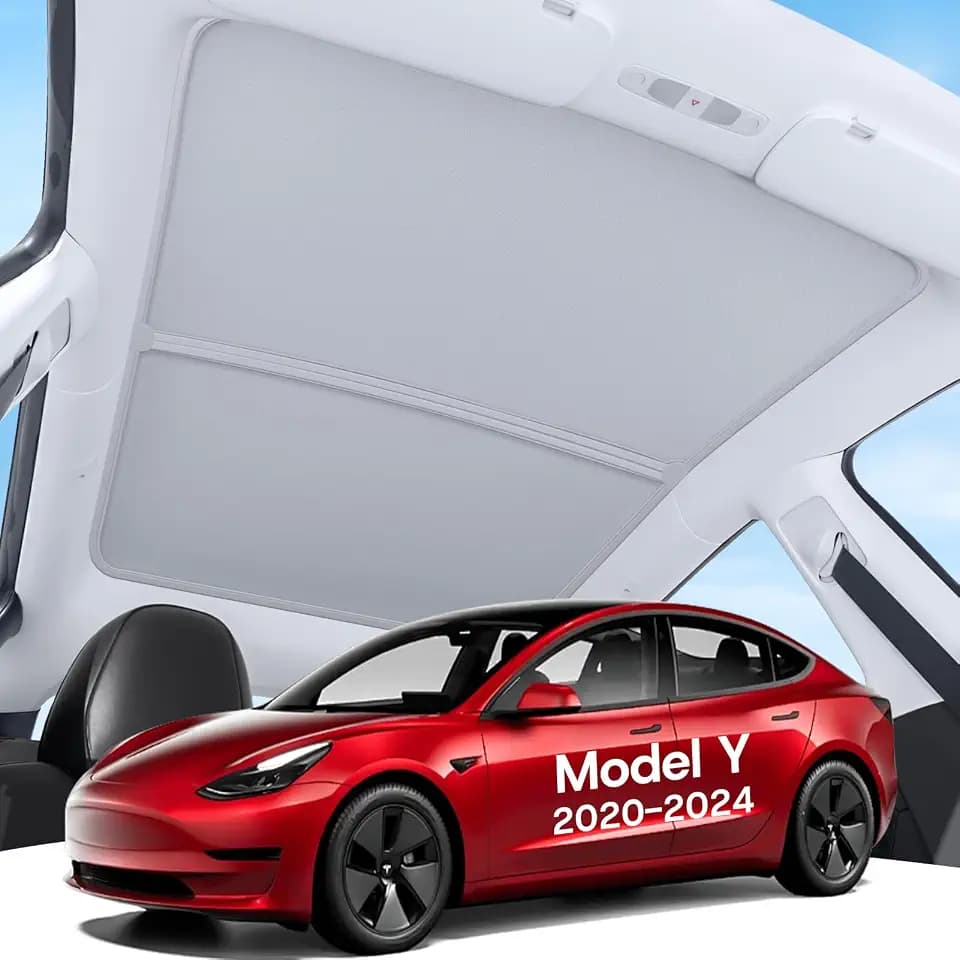 Upgraded Sunshade Roof for Tesla Model Y 2020-2024, [Graphene Infused Fabric & UPF 50+ & No-Sag] OEM-Fit Precision Heat Insulation Glass Roof Sun Shade for Tesla Model Y Accessories, Gray, 2PCS