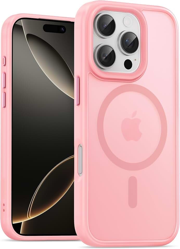 UNBREAKcable für iPhone 16 Pro Max Hülle für MagSafe, Vollständiger Kameraschutz, Eingebauter Magnetring, Stoßfest Kratzfest Transluzente Matt Handyhülle für iPhone 16 Pro Max 6,9 Zoll, Rosa