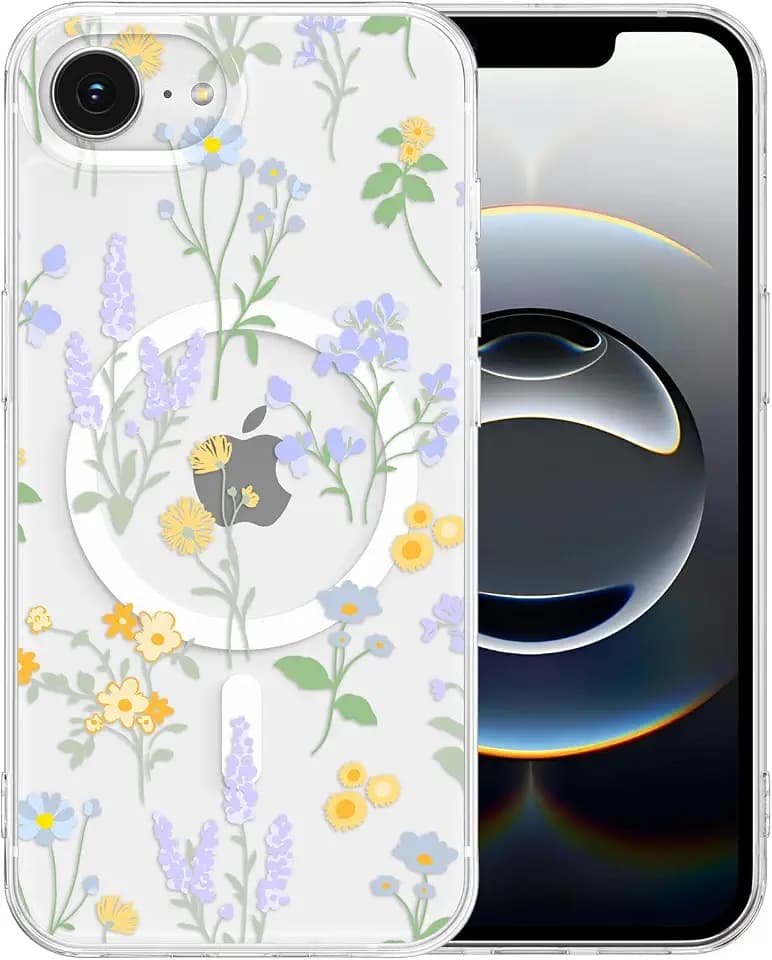 RALEAVO for iPhone 16e/17e Case Clear Floral Magnetic Case,Lavender