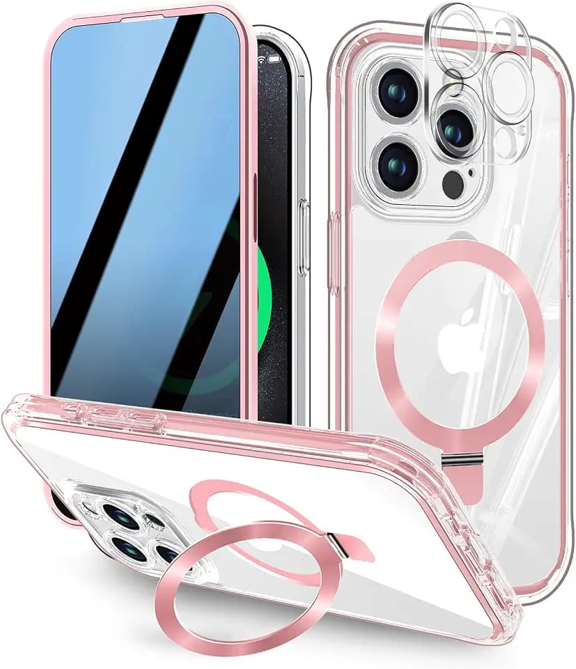 Privacy Case for iPhone 16 Pro Max with Magnetic Stand - Pink