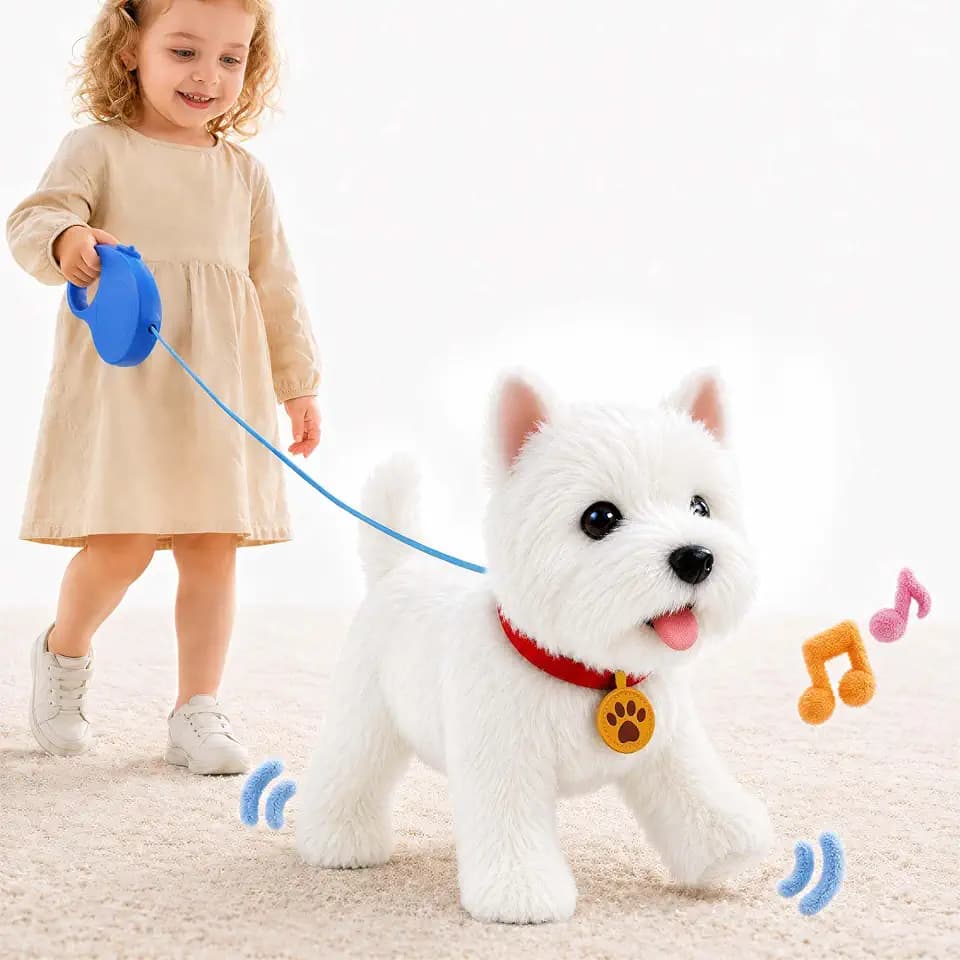 iPlay, iLearn Toddler Walking Westie Dog Toy, Interactive Puppy Talking Toy