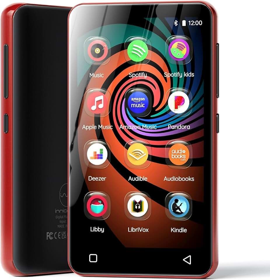 innioasis 160GB MP3 Player with Bluetooth and WiFi, Android Music Player with Spotify,Amazon Music,Pandora,4" Full Touch Screen MP3 Player with Audible,Libby,Audiobooks (Black_Red)