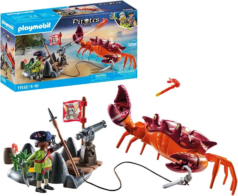 PLAYMOBIL Pirates 71532 Kampf gegen die Riesenkrabbe, epische Seeschlacht, inklusive Kanone, Haken-Geschoss und Säbel, detailreiches Piraten-Spielzeug für Kinder ab 4 Jahren