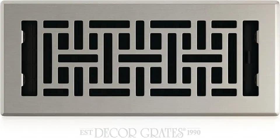 Decor Grates Metal Oriental Decorative Air Vent Cover 4x12 Floor Register – Adjustable Control Lever – AC Floor Vent Covers for Home Floor Vents – Fits 4 x 12 Inch Opening – Brushed Nickel (AJH412-NKL)