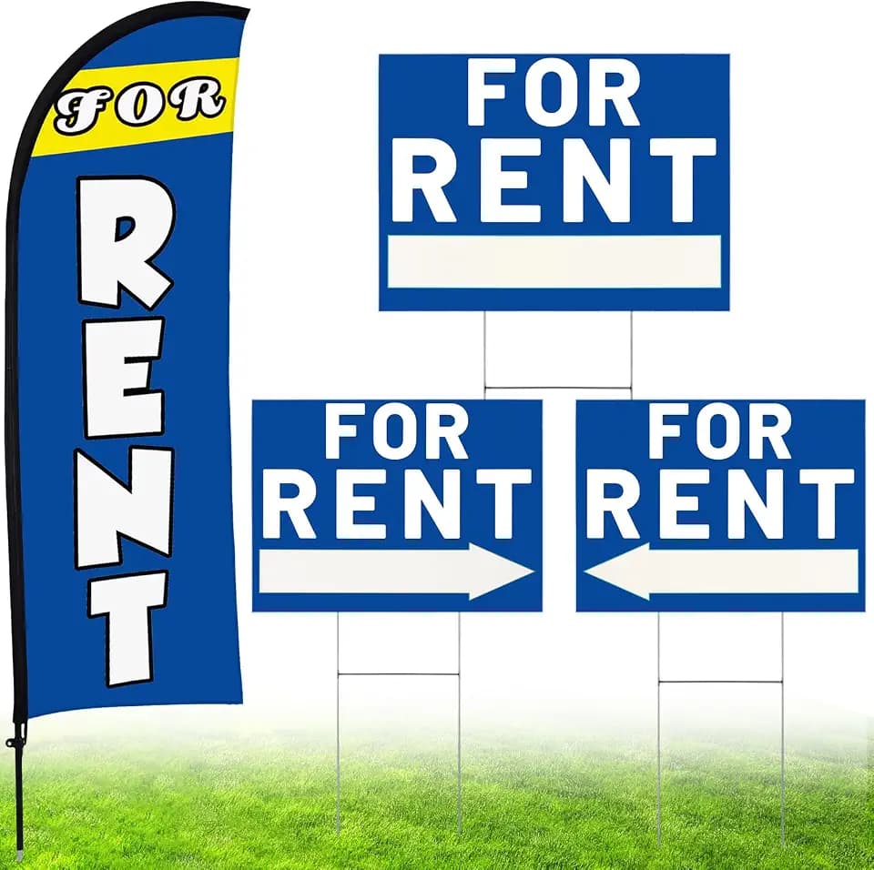 Buryeah For Rent Signs with Stakes and Flag Set for Real Estate, Blue