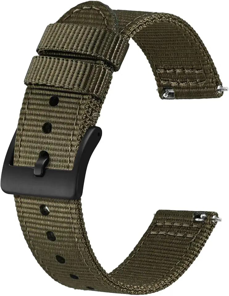 BISONSTRAP Men’s Nylon Watch Bands, Two-Piece Military Watch Straps, Quick Release, Brushed Buckle, Band Width 18mm 19mm 20mm 22mm