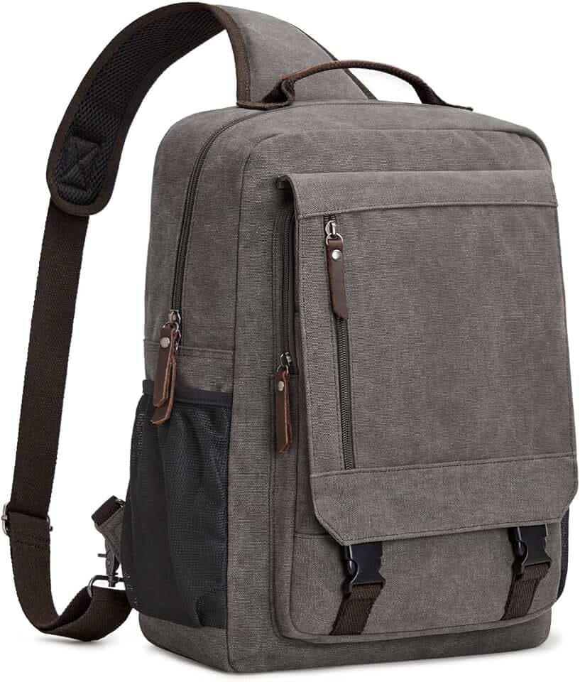 S-ZONE Herren 13-16 Inch Canvas Wasserdicht Laptop Rucksack Crossbody Sling Brusttasche Umhängetasche Lässiger Tagesrucksack