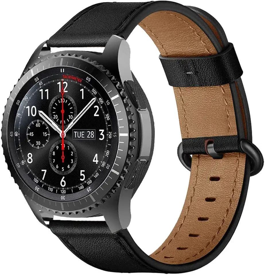 22mm Armband Leder Uhrenarmband Ersatzband Ersatz für Samsung Galaxy Watch 46mm SM-R805/800, Gear S3 Frontier/Classic SM-R760/770,Huawei GT/2 Classic/Honor Magic,Ticwatch Pro - Schwarz
