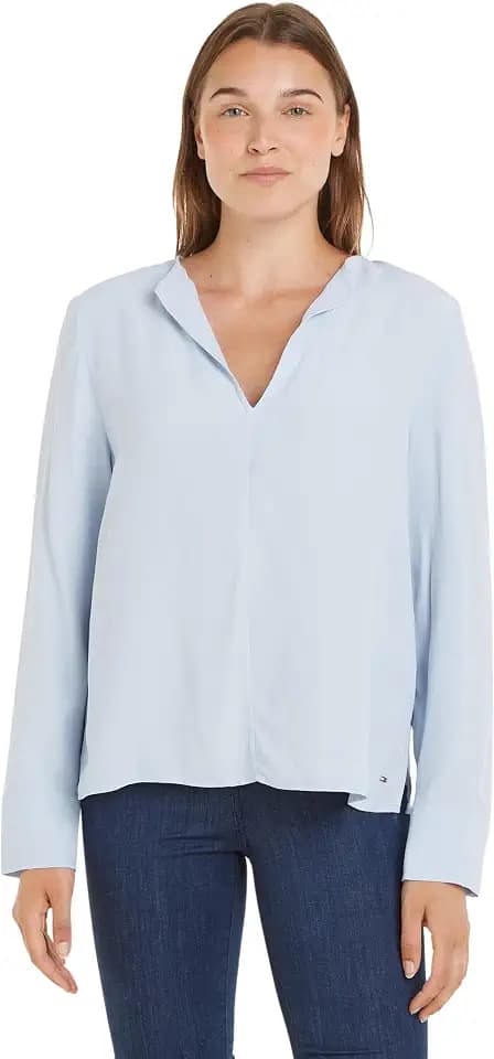 Tommy Hilfiger Damen Bluse Crepe Blouse V-Ausschnitt
