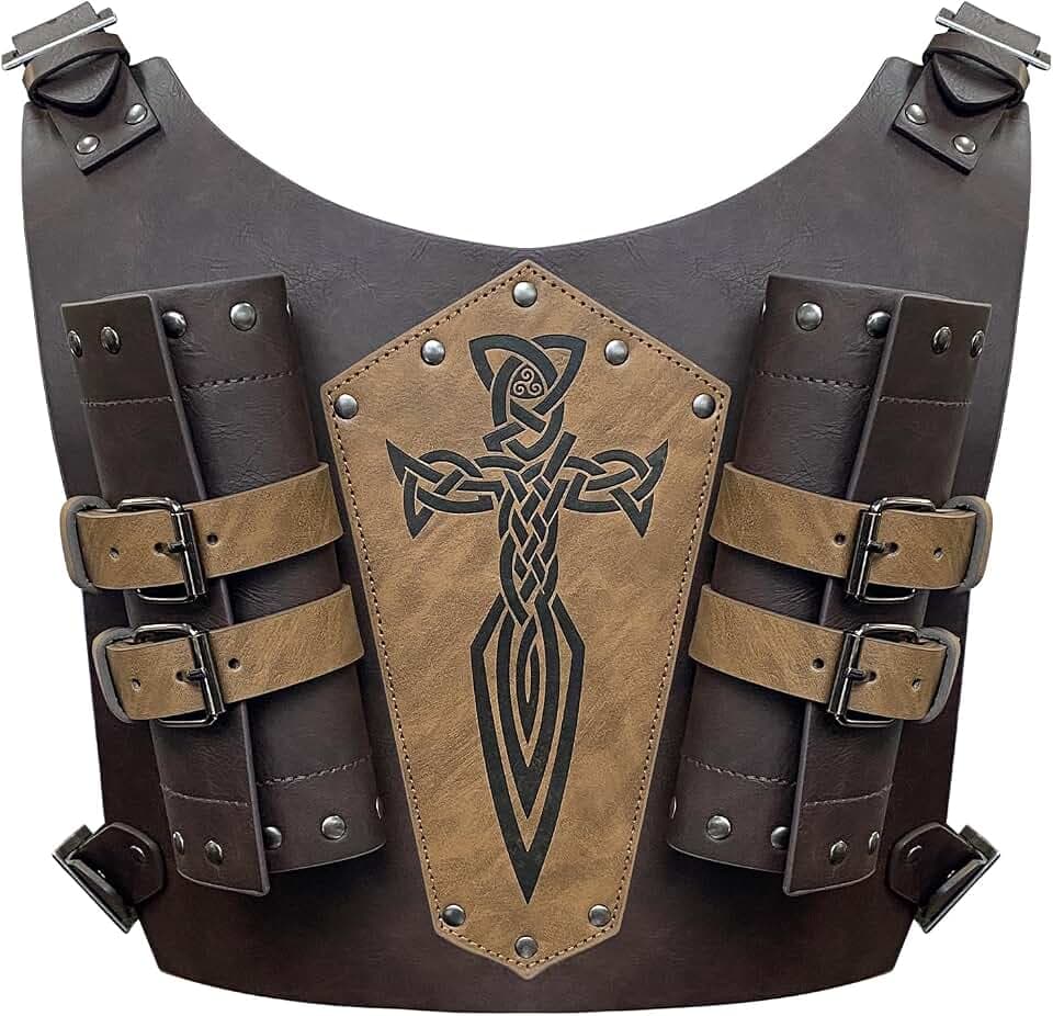 HiiFeuer Mittelalter Kunstleder Geprägte Doppelte Rückenlehne Schwert Frosch, Verstellbar Renaissance Ritter Söldner Schwert Holster