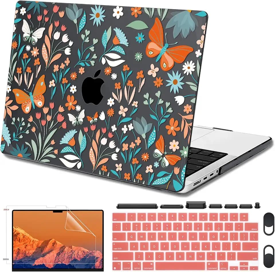 Floral Black Case for MacBook Pro 14 Inch 2021-2026 M5/M4/M3/M2/M1