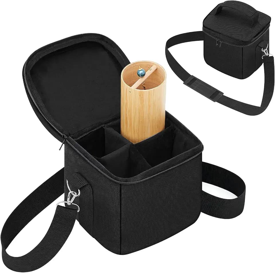 Universal Chimes Case Bag Hold up to 4 Chimes Accessory for Sound Healing Meditation Toolkit Protective Carrying Transport Travel Gig Bag for Wind Chime (Not Included), 8x8x8 Inch(Black)
