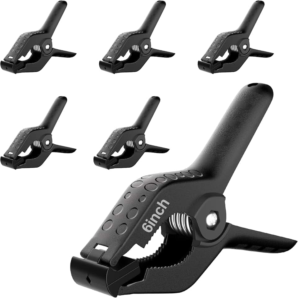 Spring Clamps Heavy Duty, 6in Plastic Backdrop Clips, 6 Pack Black